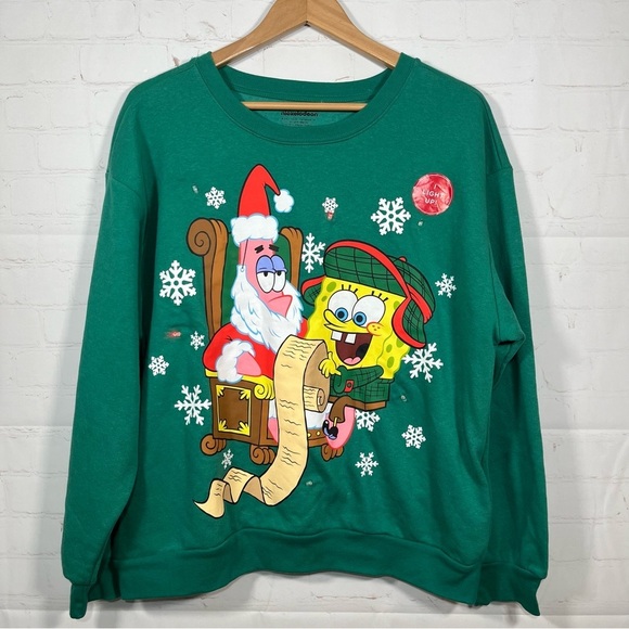 Nickelodeon Tops - Nickelodeon SpongeBob Christmas Light Up Sweatshirt Womens Size XL Green